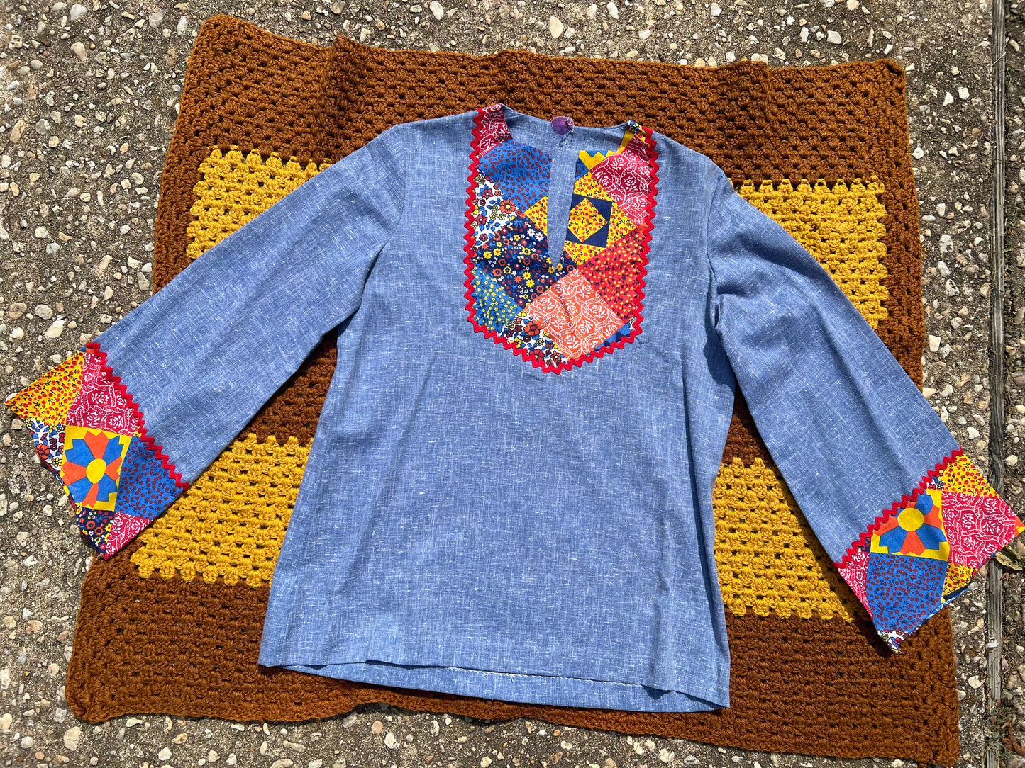 '70s Patchwork Bell Sleeve Top