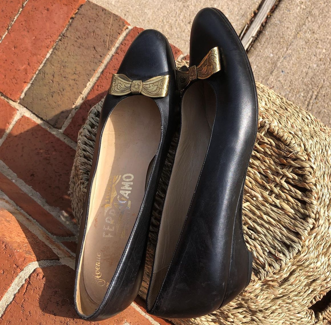 Brass Bow Ferragamo Heels