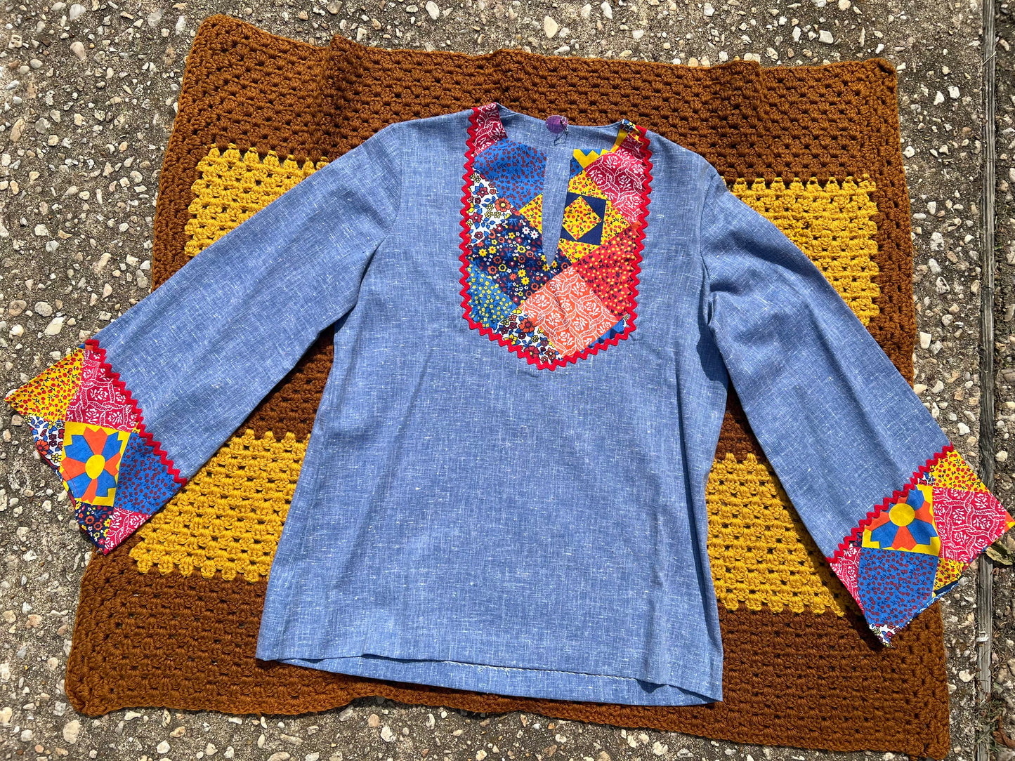 70's Patchwork Bell Sleeve Top